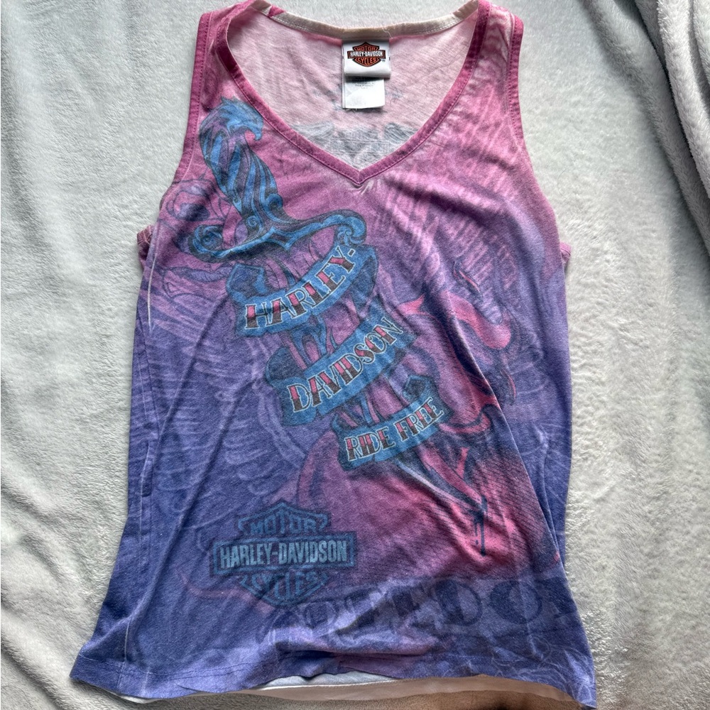 Harley-Davidson Women's Pink and Purple Tank Top